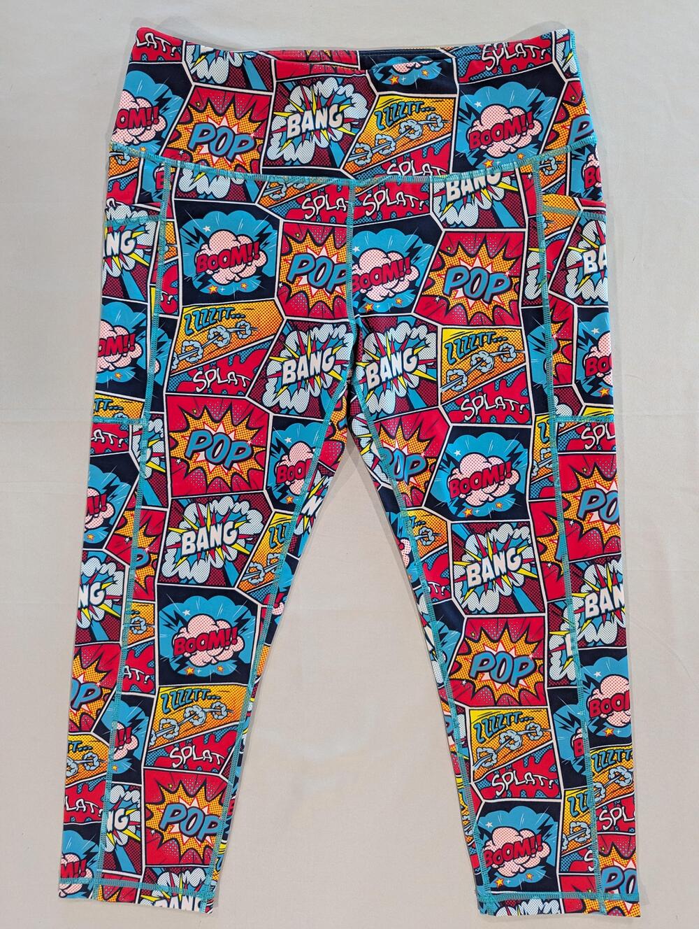 Constantly Varied Gear Leggings Womens L Multicolor Comic Capri Yoga Superhero